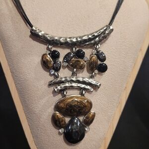 Statement Black and Brown Pendant Necklace - Unbranded